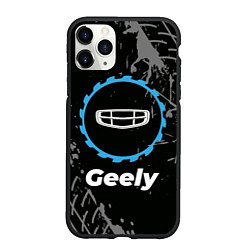 Чехол iPhone 11 Pro матовый Geely в стиле Top Gear со следами шин на фоне