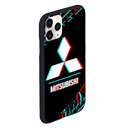 Чехол iPhone 11 Pro матовый Значок Mitsubishi в стиле glitch на темном фоне, цвет: 3D-черный — фото 2
