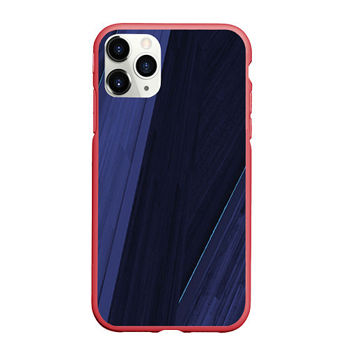 Чехол iPhone 11 Pro матовый Синие и тёмные полосы / 3D-Красный – фото 1