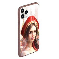Чехол iPhone 11 Pro матовый Девушка в кокошнике с косой - кремль, цвет: 3D-коричневый — фото 2