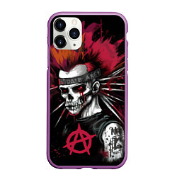 Чехол iPhone 11 Pro матовый Скелет панк анархист, цвет: 3D-фиолетовый