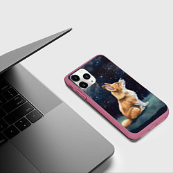 Чехол iPhone 11 Pro матовый Корги и звездное небо - акварель, цвет: 3D-малиновый — фото 2