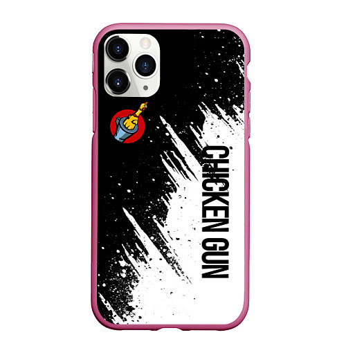 Чехол iPhone 11 Pro матовый Chicken gun - белая краска / 3D-Малиновый – фото 1