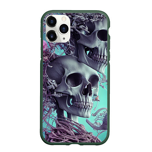 Чехол iPhone 11 Pro матовый Кости и медузы / 3D-Темно-зеленый – фото 1