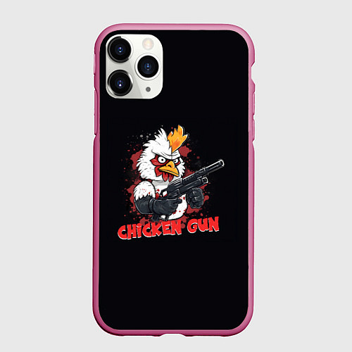 Чехол iPhone 11 Pro матовый Chicken gun pew pew / 3D-Малиновый – фото 1