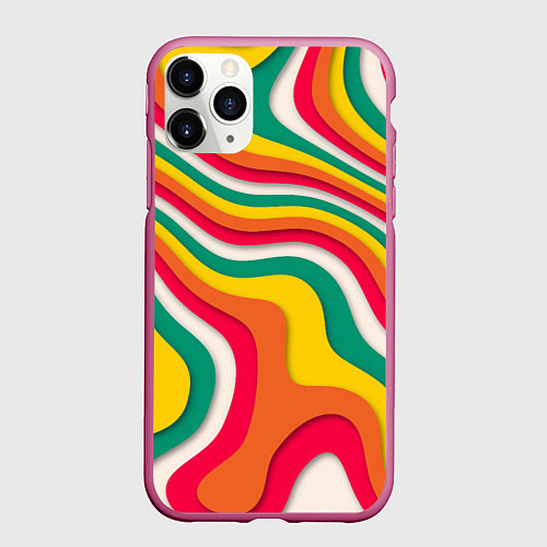 Чехол iPhone 11 Pro матовый Множество красочных линий / 3D-Малиновый – фото 1