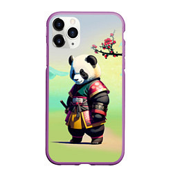Чехол iPhone 11 Pro матовый Панда-самурай - цветущая сакура, цвет: 3D-фиолетовый