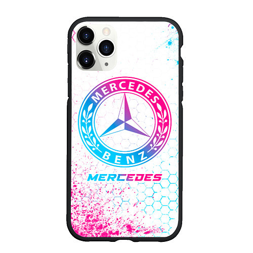Чехол iPhone 11 Pro матовый Mercedes neon gradient style / 3D-Черный – фото 1