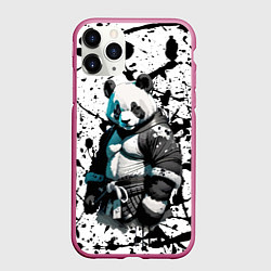 Чехол iPhone 11 Pro матовый Panda samurai on the background of blots