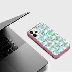 Чехол iPhone 11 Pro матовый Зайцы паттерн, цвет: 3D-малиновый — фото 2