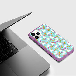 Чехол iPhone 11 Pro матовый Зайцы паттерн, цвет: 3D-фиолетовый — фото 2