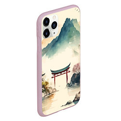 Чехол iPhone 11 Pro матовый Японский пейзаж - акварель, цвет: 3D-розовый — фото 2