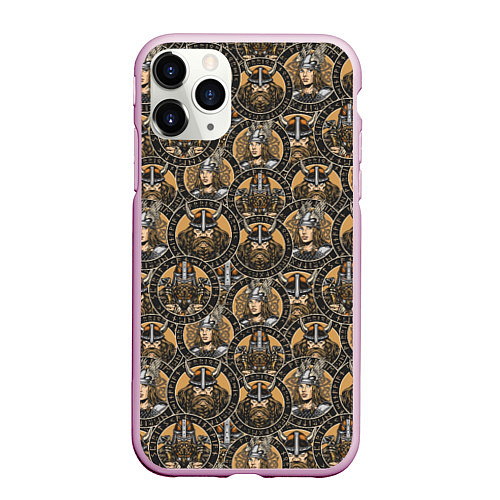Чехол iPhone 11 Pro матовый Паттерн из викингов / 3D-Розовый – фото 1