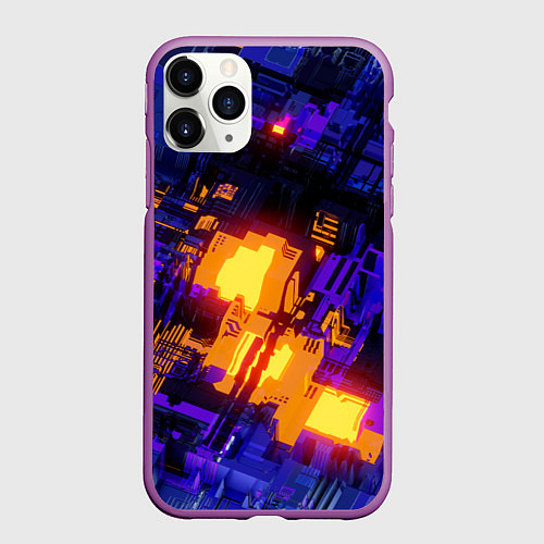 Чехол iPhone 11 Pro матовый Фиолетовая и оранжевая схема / 3D-Фиолетовый – фото 1