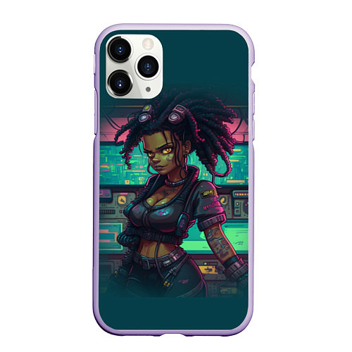Чехол iPhone 11 Pro матовый Киберпанк афро девушка с дредами / 3D-Светло-сиреневый – фото 1