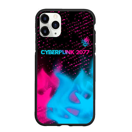 Чехол iPhone 11 Pro матовый Cyberpunk 2077 - neon gradient: символ сверху / 3D-Черный – фото 1