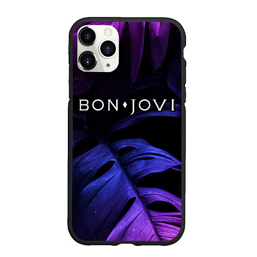 Чехол iPhone 11 Pro матовый Bon Jovi neon monstera / 3D-Черный – фото 1