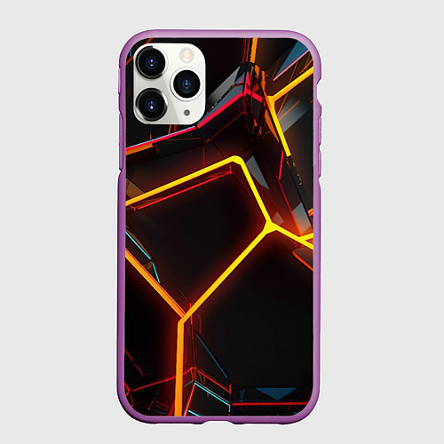 Чехол iPhone 11 Pro матовый Неон на черном фоне / 3D-Фиолетовый – фото 1