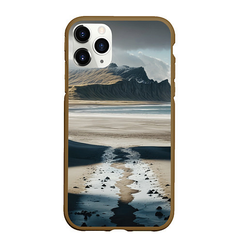 Чехол iPhone 11 Pro матовый Дорога на черный пляж Исландии / 3D-Коричневый – фото 1