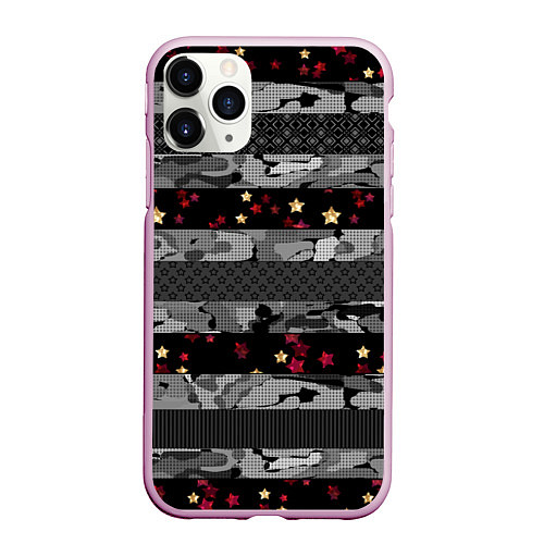 Чехол iPhone 11 Pro матовый Узор в стиле полосатый пэчворк / 3D-Розовый – фото 1