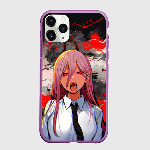 Чехол iPhone 11 Pro матовый Демон Пауэр - Человек бензопила / 3D-Фиолетовый – фото 1
