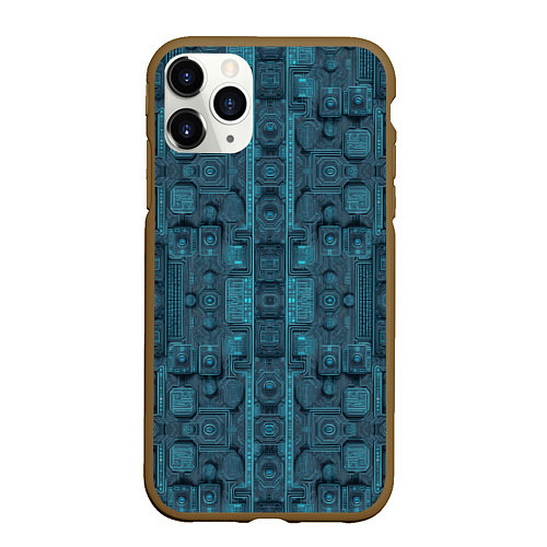 Чехол iPhone 11 Pro матовый Паттерн микросхема / 3D-Коричневый – фото 1