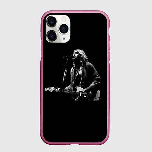 Чехол iPhone 11 Pro матовый Курт Кобейн с гитарой / 3D-Малиновый – фото 1