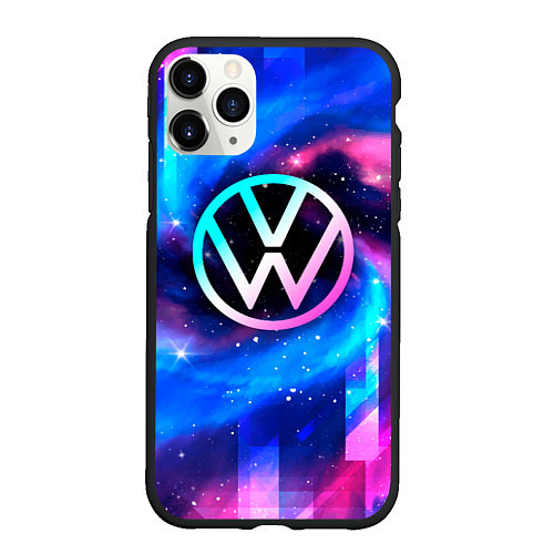 Чехол iPhone 11 Pro матовый Volkswagen неоновый космос / 3D-Черный – фото 1