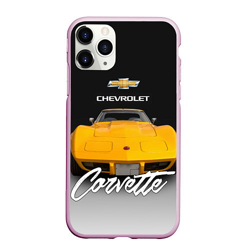 Чехол iPhone 11 Pro матовый Американская машина Chevrolet Corvette 70-х годов / 3D-Розовый – фото 1