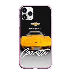Чехол iPhone 11 Pro матовый Американская машина Chevrolet Corvette 70-х годов, цвет: 3D-розовый