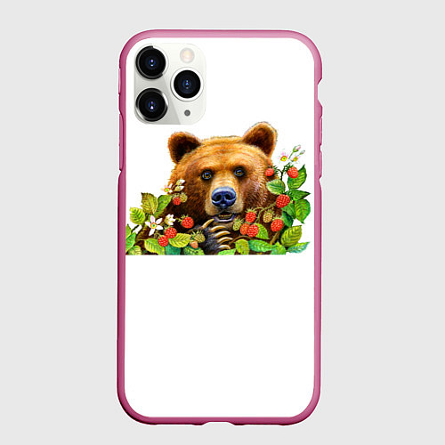 Чехол iPhone 11 Pro матовый Медведь / 3D-Малиновый – фото 1