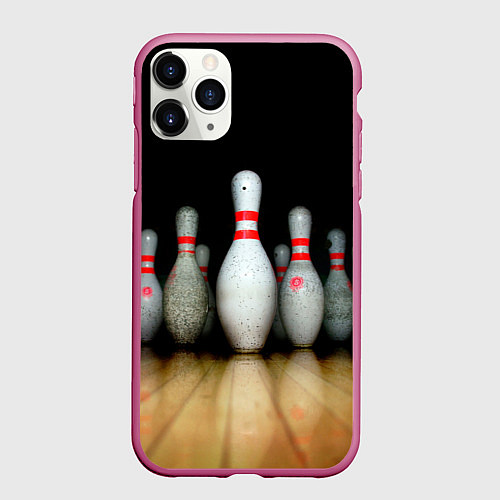 Чехол iPhone 11 Pro матовый Боулинг - кегли на дорожке / 3D-Малиновый – фото 1
