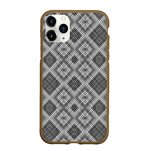 Чехол iPhone 11 Pro матовый Геометрический узор черно белые ромбы / 3D-Коричневый – фото 1