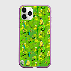 Чехол iPhone 11 Pro матовый Зеленые волнистые попугайчики, цвет: 3D-фиолетовый