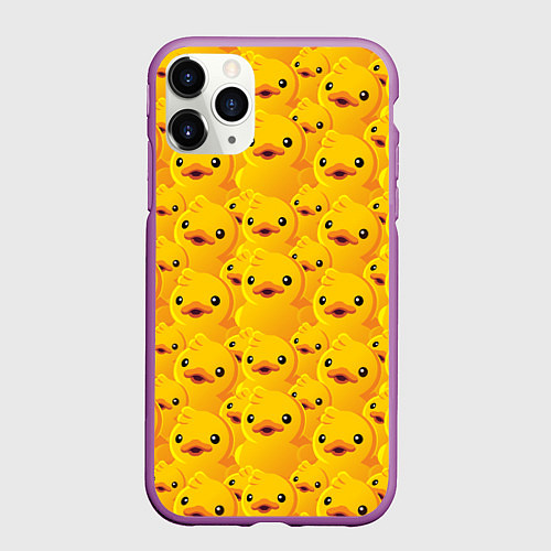 Чехол iPhone 11 Pro матовый Желтая резиновая уточка для ванны / 3D-Фиолетовый – фото 1