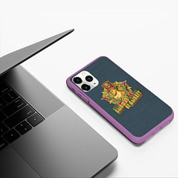 Чехол iPhone 11 Pro матовый Погранвойска - медаль, цвет: 3D-фиолетовый — фото 2