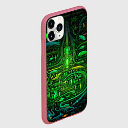 Чехол iPhone 11 Pro матовый Психоделика в зеленом - нейронная сеть, цвет: 3D-малиновый — фото 2
