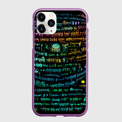 Чехол iPhone 11 Pro матовый Символы психоделика - нейронная сеть / 3D-Фиолетовый – фото 1