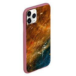Чехол iPhone 11 Pro матовый Оранжевые и синие краски, цвет: 3D-малиновый — фото 2