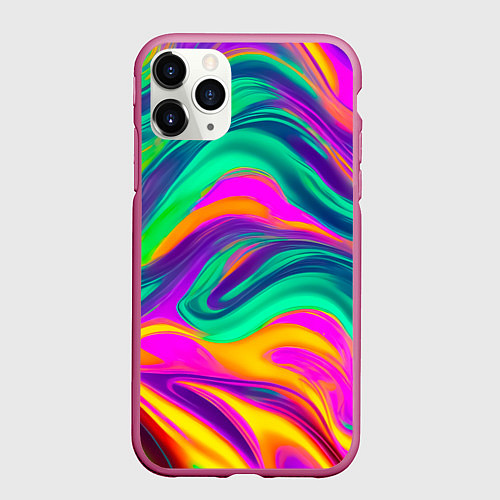 Чехол iPhone 11 Pro матовый Градиентные цветные волны / 3D-Малиновый – фото 1