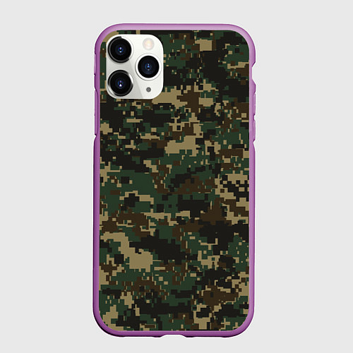 Чехол iPhone 11 Pro матовый Зелено - коричневый камуфляж / 3D-Фиолетовый – фото 1