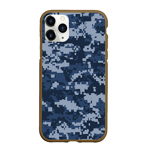 Чехол iPhone 11 Pro матовый Сине - черный камуфляж / 3D-Коричневый – фото 1