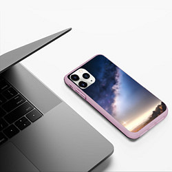 Чехол iPhone 11 Pro матовый Звёздное небо и горы, цвет: 3D-розовый — фото 2