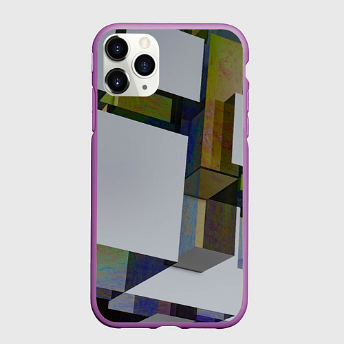 Чехол iPhone 11 Pro матовый Геометрический коллапс / 3D-Фиолетовый – фото 1