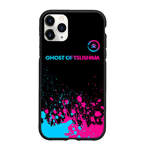 Чехол iPhone 11 Pro матовый Ghost of Tsushima - neon gradient: символ сверху / 3D-Черный – фото 1