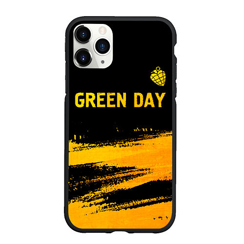 Чехол iPhone 11 Pro матовый Green Day - gold gradient: символ сверху / 3D-Черный – фото 1