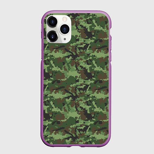 Чехол iPhone 11 Pro матовый Камуфляж зелёный / 3D-Фиолетовый – фото 1