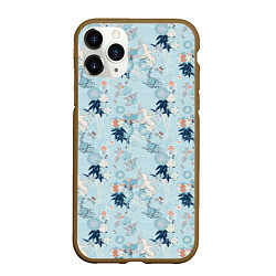 Чехол iPhone 11 Pro матовый Японский паттерн с журавлем, цвет: 3D-коричневый