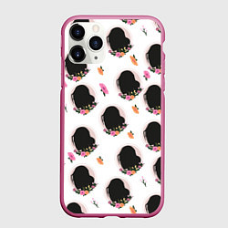 Чехол iPhone 11 Pro матовый Женский силуэт с цветами, цвет: 3D-малиновый
