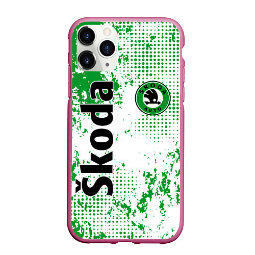 Чехол iPhone 11 Pro матовый Skoda auto logo / 3D-Малиновый – фото 1